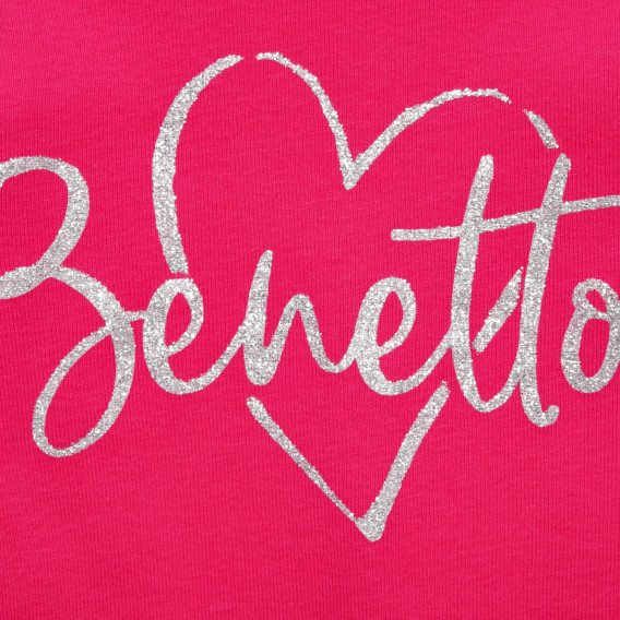 Bluză roz din bumbac cu mâneci lungi, cu inscripția mărcii Benetton 217017 2