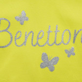 Bluză din bumbac cu mâneci lungi și inscripție de marcă, galbenă Benetton 217025 2