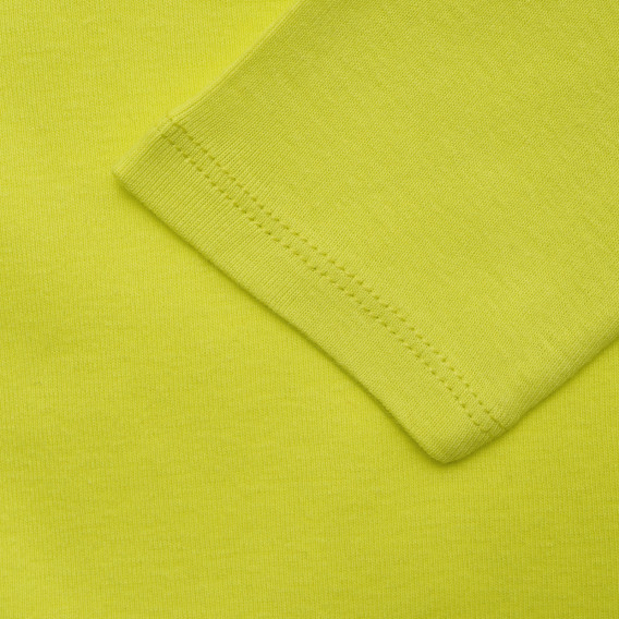 Bluză din bumbac cu mâneci lungi și inscripție de marcă, galbenă Benetton 217026 3
