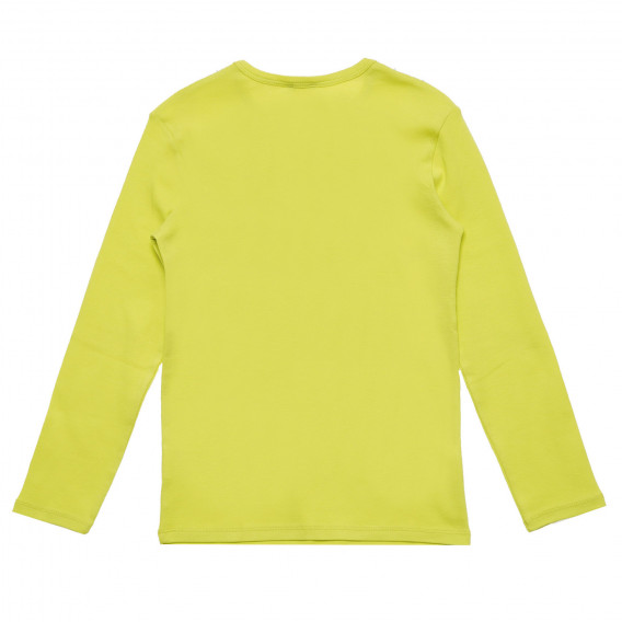 Bluză din bumbac cu mâneci lungi și inscripție de marcă, galbenă Benetton 217027 4