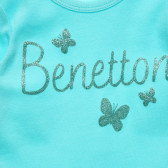 Bluză din bumbac cu mâneci lungi și inscripție a mărcii în culoarea mentă Benetton 217037 2