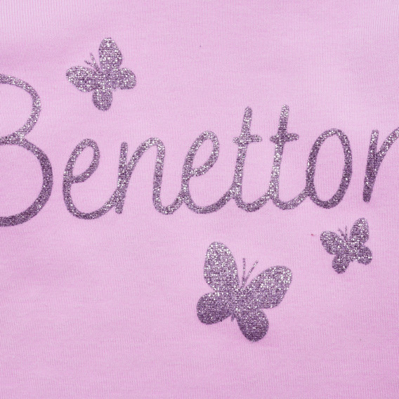 Bluză din bumbac cu mâneci lungi și inscripție de marcă, violet Benetton 217041 2
