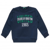 Bluză din bumbac cu mâneci lungi și inscripție, albastru închis Benetton 217044 