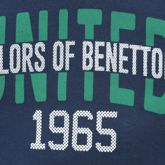 Bluză din bumbac cu mâneci lungi și inscripție, albastru închis Benetton 217045 2