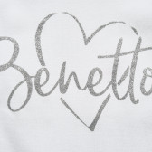 Bluză albă din bumbac cu mâneci lungi, cu inscripția mărcii Benetton 217053 2