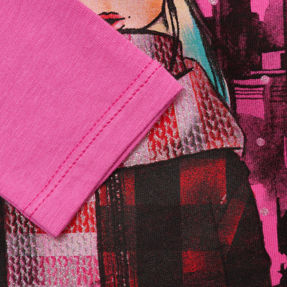 Bluză roz cu mâneci lungi din bumbac, cu imprimeu grafic Benetton 217194 3
