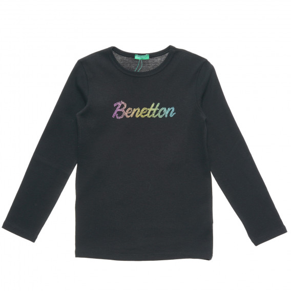 Bluză neagră din bumbac cu inscripția mărcii Benetton 217236 