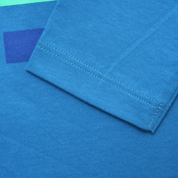 Bluză albastră din bumbac cu mâneci lungi și inscripție Benetton 217298 3