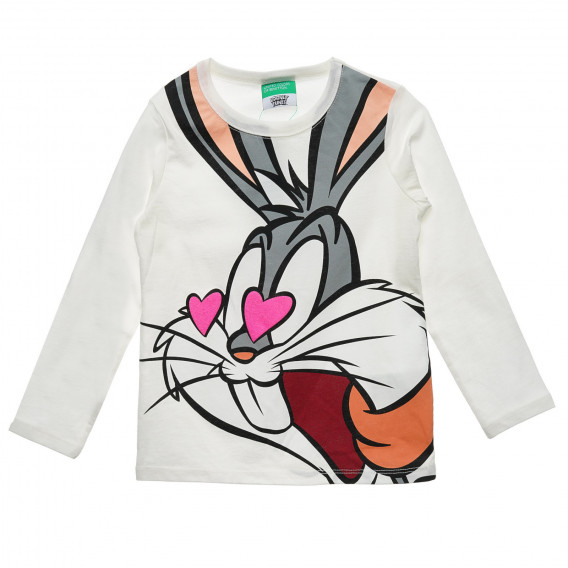 Bluză albă din bumbac cu imprimeu Bugs Bunny Benetton 217435 