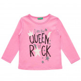 Bluză roz din bumbac cu inscripția Sunt regina Rock-ului pentru bebeluși Benetton 217475 
