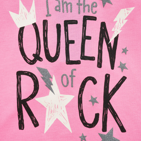Bluză roz din bumbac cu inscripția Sunt regina Rock-ului pentru bebeluși Benetton 217476 2