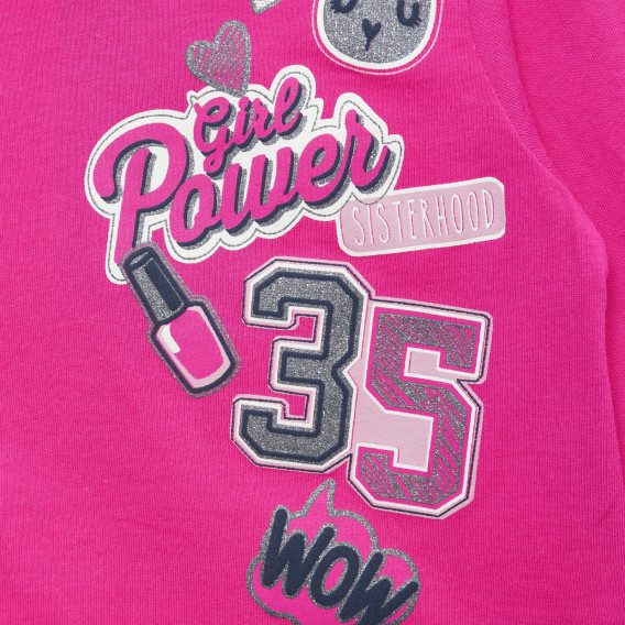Bluză roz din bumbac cu inscripția Girl Power 35 Benetton 217484 2