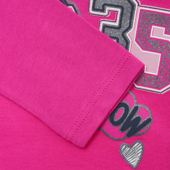 Bluză roz din bumbac cu inscripția Girl Power 35 Benetton 217485 3