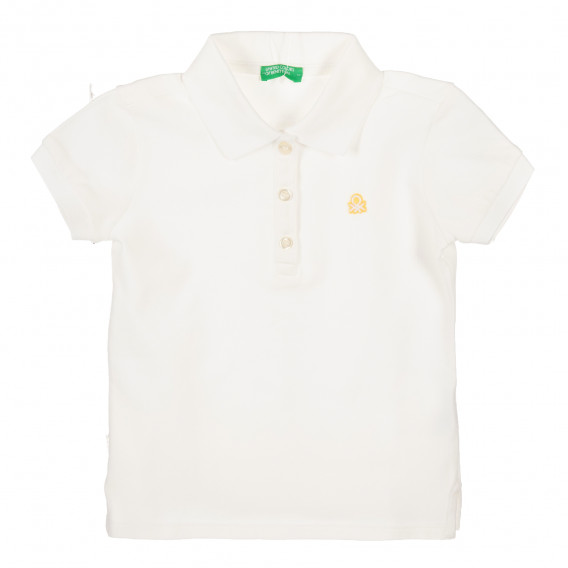 Bluză din bumbac alb cu mâneci scurte și sigla mărcii Benetton 217894 