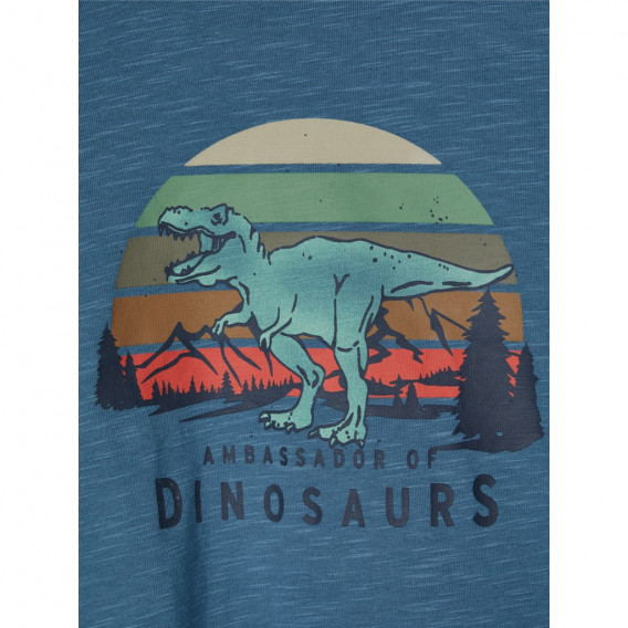 Bluză din bumbac cu mâneci lungi și imprimeu dinozaur, albastru Name it 218007 3