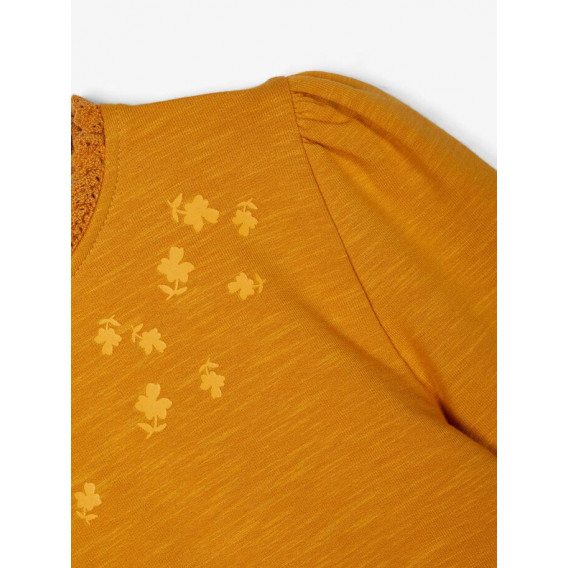 Bluză din bumbac cu mâneci bufante și volane, galbenă Name it 218022 3