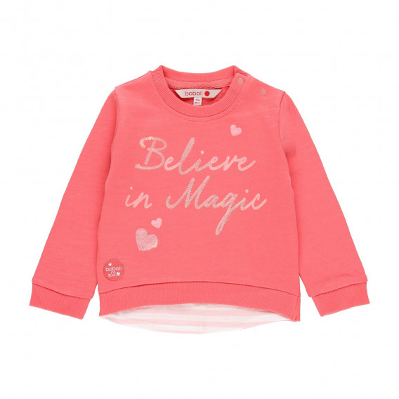 Hanorac roz din bumbac cu inscripția Believe in magic Boboli 218957 