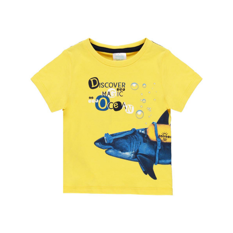 Tricou galben din bumbac cu imprimeu rechin  219038