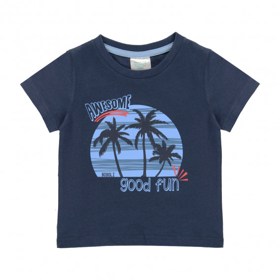 Tricou din bumbac cu imprimeu palmier, albastru Boboli 219071 