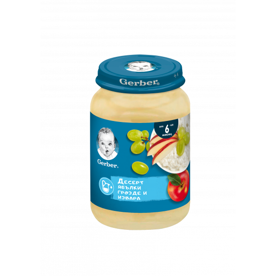 Piure desert de mere, struguri și brânză proaspătă Nestle în borcan de 190 gr pentru copii de 6+ luni  Gerber 219882 