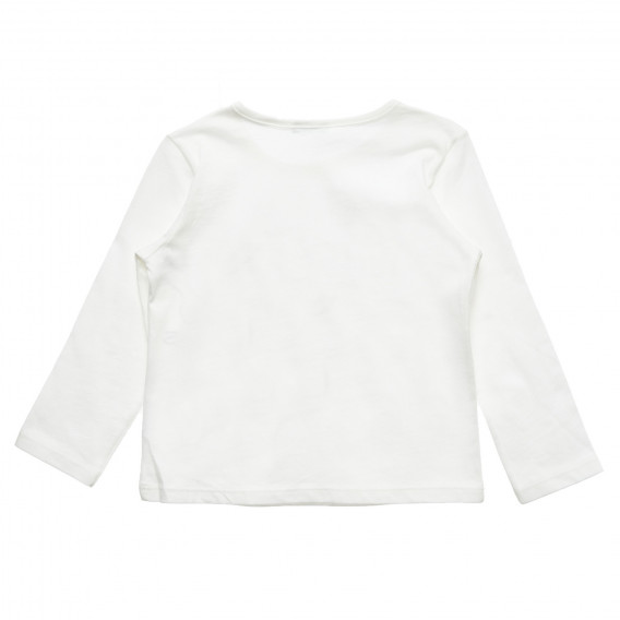 Bluză din bumbac cu imprimeu și fundă aplicată, albă Benetton 220919 4