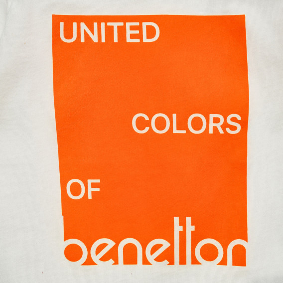 Bluză din bumbac cu inscripție de marcă, albă Benetton 220933 2