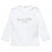Bluză din bumbac cu imprimeu grafic, pentru copii, albă Benetton 220936 
