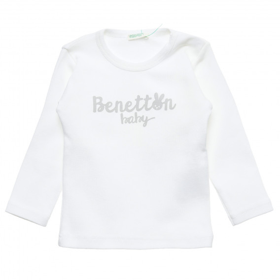 Bluză din bumbac cu imprimeu grafic, pentru copii, albă Benetton 220936 