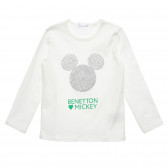 Bluză din bumbac Mickey Mouse, albă Benetton 220940 