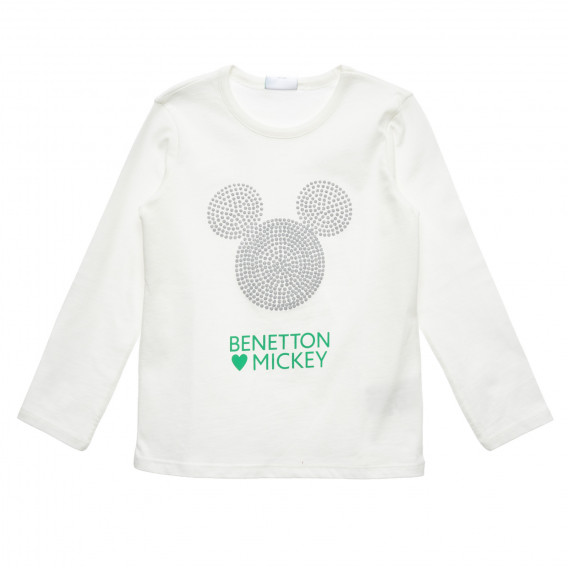 Bluză din bumbac Mickey Mouse, albă Benetton 220940 