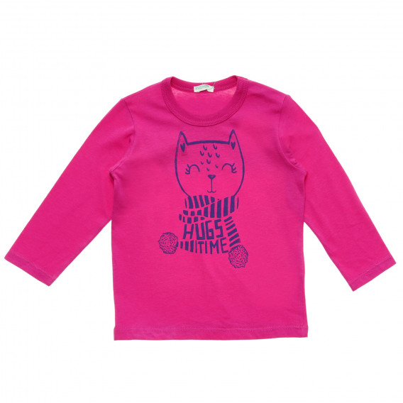 Bluză din bumbac cu imprimeu pisoi, pentru copii, roz Benetton 220964 