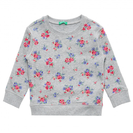 Bluză din bumbac cu imprimeu floral, gri Benetton 221034 