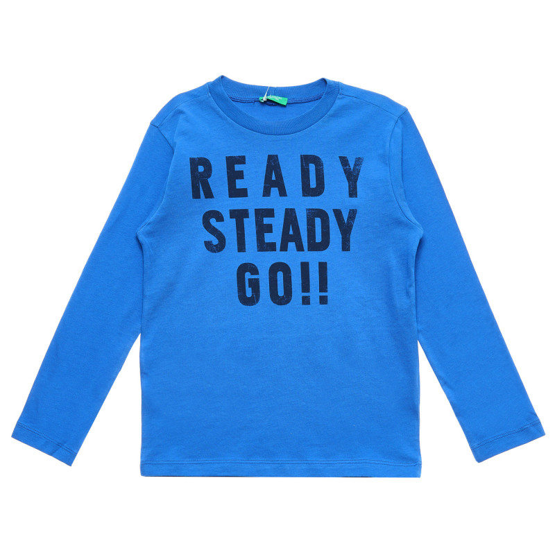 Bluză din bumbac cu inscripția Ready Steady Go, albastră  221059