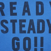 Bluză din bumbac cu inscripția Ready Steady Go, albastră Benetton 221060 2