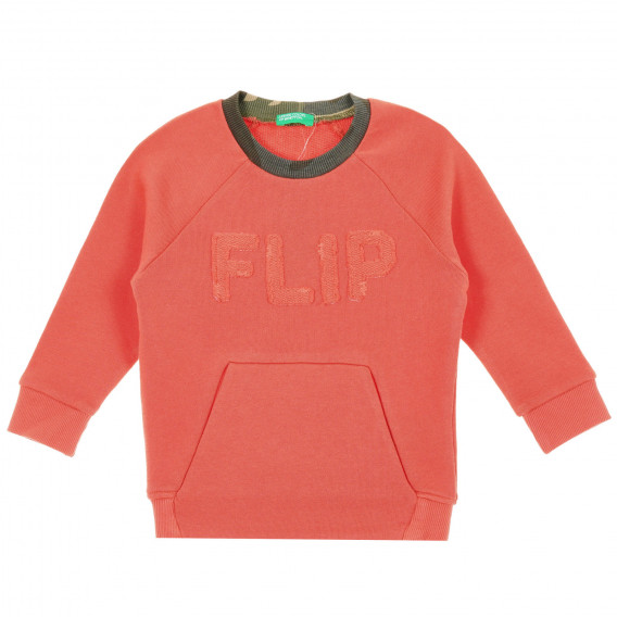 Bluză din bumbac cu inscripția FLIP, portocalie Benetton 221183 