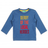 Bluză din bumbac cu inscripția Derby of the local heroes, albastră Benetton 221251 