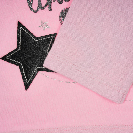 Bluză din bumbac cu aplicație și imprimeu brocart, roz Benetton 221313 3