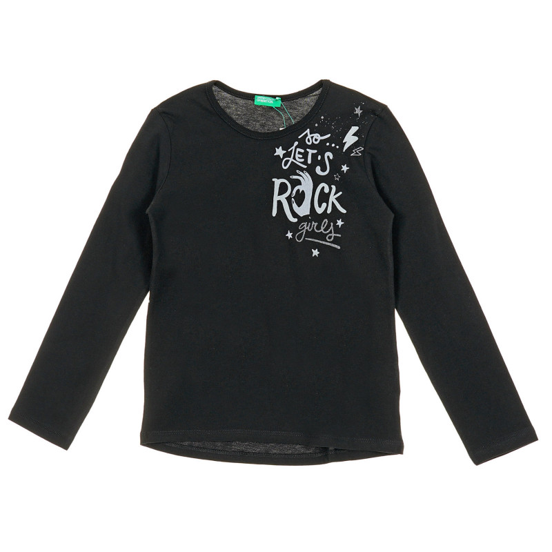 Bluză din bumbac cu mâneci lungi și inscripția So Lets Rock, neagră  221351