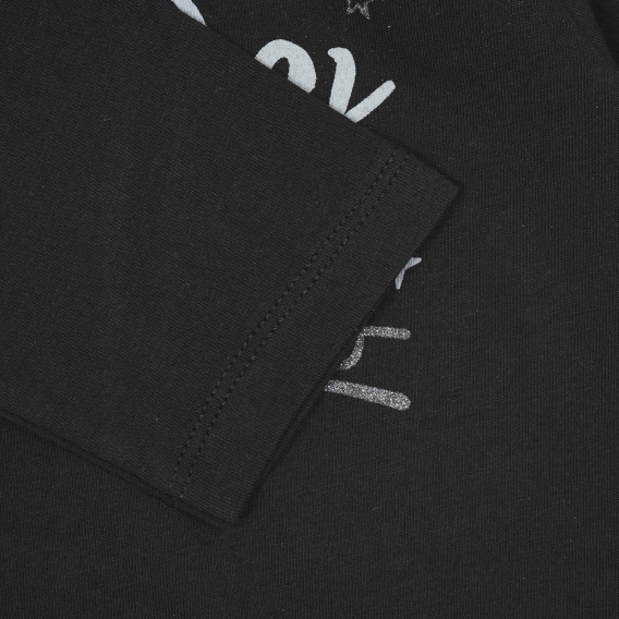 Bluză din bumbac cu mâneci lungi și inscripția So Lets Rock, neagră Benetton 221353 3