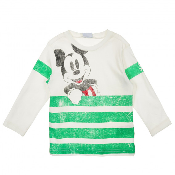 Bluză din bumbac cu imprimeu Mickey Mouse, albă Benetton 221355 