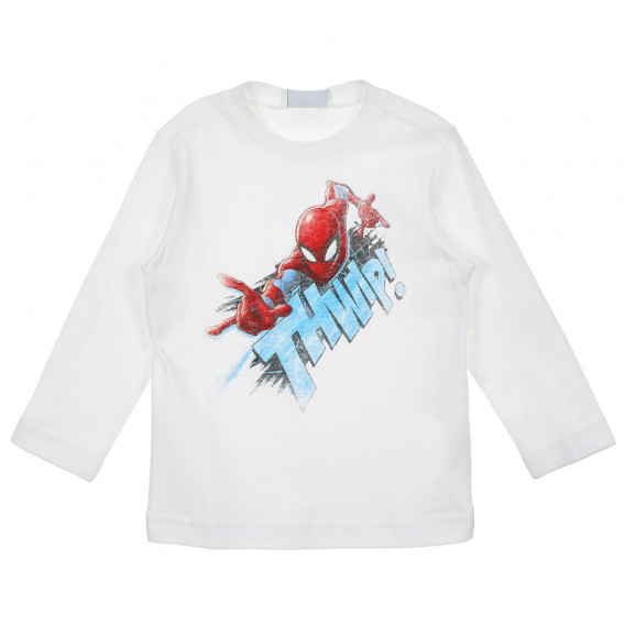 Bluză din bumbac cu imprimeu Spiderman, albă Benetton 221363 