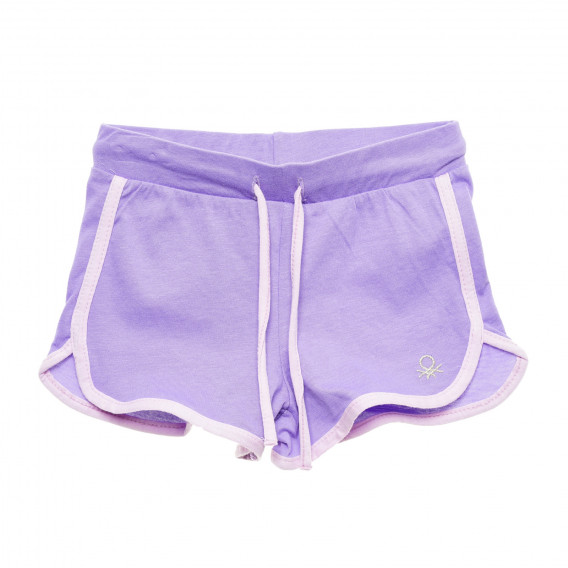 Pantaloni scurți violet, din bumbac cu margini roz Benetton 221426 
