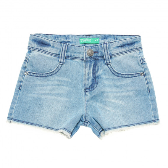 Pantaloni scurți din denim cu efect uzat pentru fetițe, albastru deschis Benetton 221470 