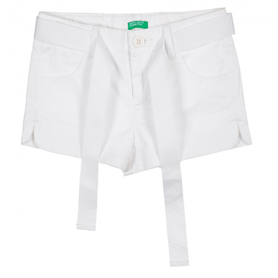 Pantaloni scurți din bumbac cu centură textilă, alb Benetton 221505 