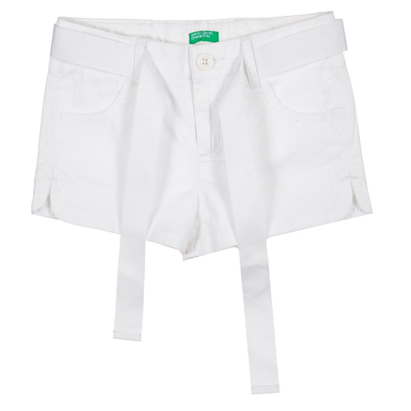 Pantaloni scurți din bumbac cu centură textilă, alb  221505