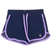 Pantaloni scurți albaștri, din bumbac cu margine violet Benetton 221553 
