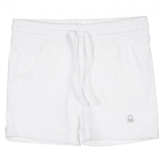 Pantaloni scurți din bumbac cu margine întoarsă, alb Benetton 221577 