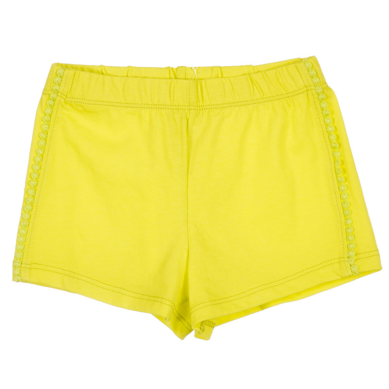 Pantaloni scurți din bumbac cu margine decorativă, galben  221596