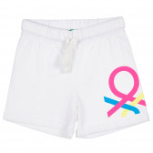 Pantaloni scurți din bumbac cu logo colorat, alb Benetton 221600 