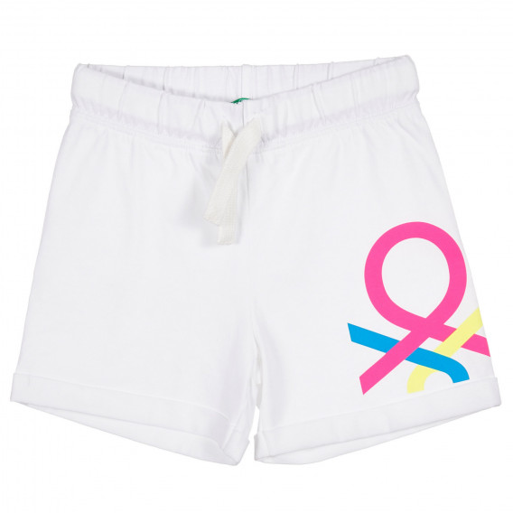 Pantaloni scurți din bumbac cu logo colorat, alb Benetton 221600 